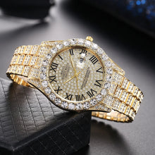 Load image into Gallery viewer, Luxury Classic Golden Men's Steel Strap Roman Scale Rhinestone Calendar Quartz Watch
