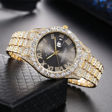 Load image into Gallery viewer, Luxury Classic Golden Men's Steel Strap Roman Scale Rhinestone Calendar Quartz Watch
