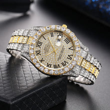 Load image into Gallery viewer, Luxury Classic Golden Men's Steel Strap Roman Scale Rhinestone Calendar Quartz Watch
